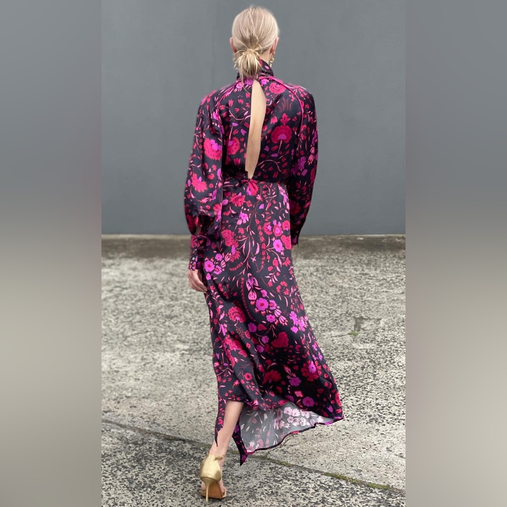 Sabina Musayev NEW ELODIA Long Sleeve Back Cut Out Black Floral Dress Sz S $865 - Picture 2 of 16